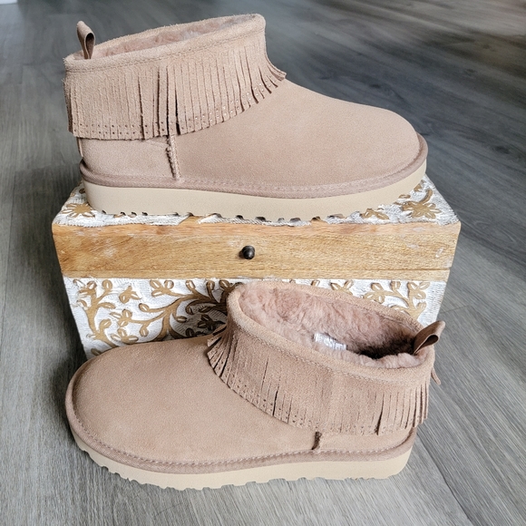 UGG Shoes - UGG Classic Ultra Mini Fringe Bling Boot.